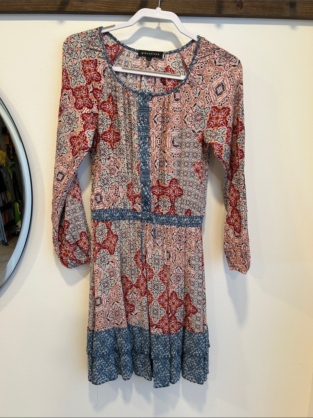 Gibson Red and Blue Mixed-Print Mini Dress